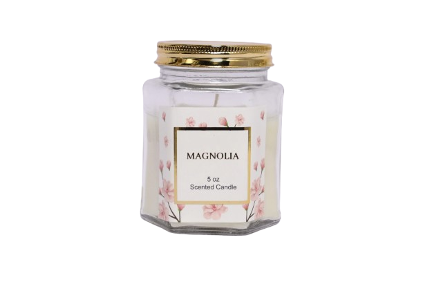 5 oz Magnolia Scented Candle in Hexagonal Clear Glass Jar