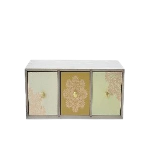 Set of 3 Off-White & Gold Wooden Decorative Boxes - 29 x 10 x 10 cm