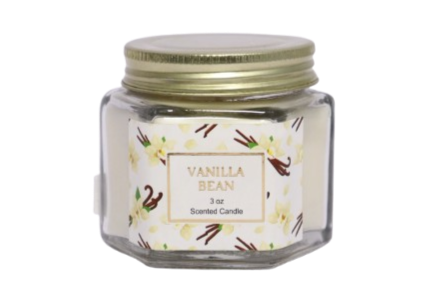 3 OZ VANILLA BEAN HEXAGONAL GLASS JAR CANDLE