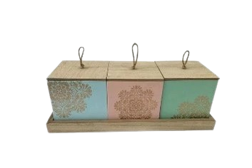 Set of 3 Multi-Color Wooden Decorative Boxes - 29 x 11 x 10 cm