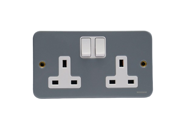 Windsor Metallic 13A Double Switched Socket, Single Pole - M46