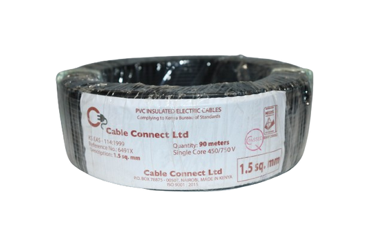 1.5MM Single Core Cable Black (9 MTR ROLL)