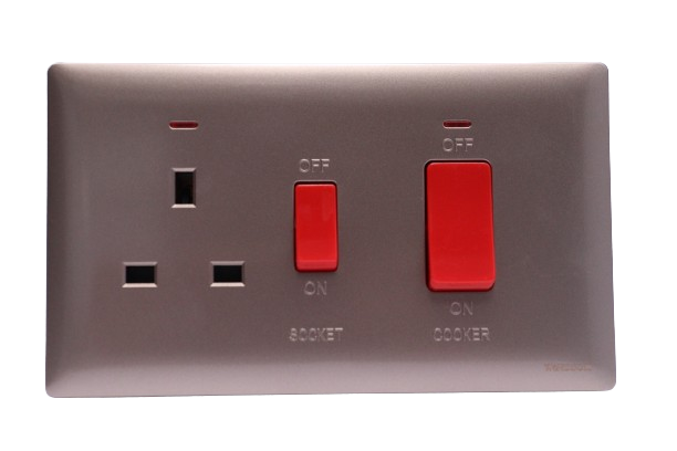 Windsor Innova Light Coffee 45A 1 Gang Switch with 13A Switch Socket and Neon - Model 91331CF