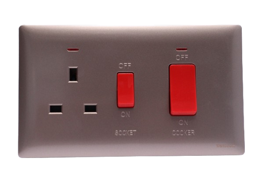Windsor Innova Light Coffee 45A 1 Gang Switch with 13A Switch Socket and Neon - Model 91331CF