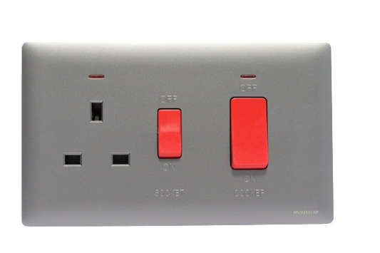 Windsor Innova Silver 45A 1 Gang Switch with 13A Switch Socket Neon - 91331DS