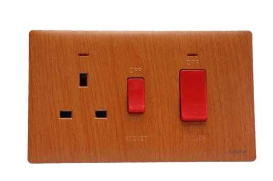 Windsor Innova Light Wooden 45A 1 Gang Switch with 13A Switch Socket and Neon Indicator - 91364LW