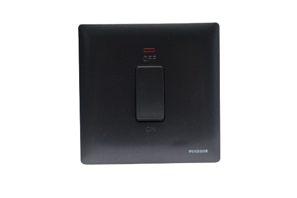 Windsor Innova Black 1-Gang Double Pole Switch with Neon Indicator 2A - 91324GB