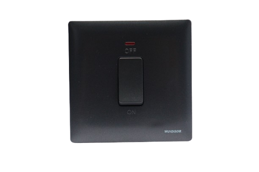 Windsor Innova Black 1-Gang Double Pole Switch with Neon Indicator 2A - 91324GB
