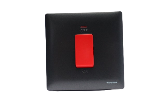 Windsor Innova Black 1-Gang Double Pole Switch with Neon Indicator 45A - 91327GB