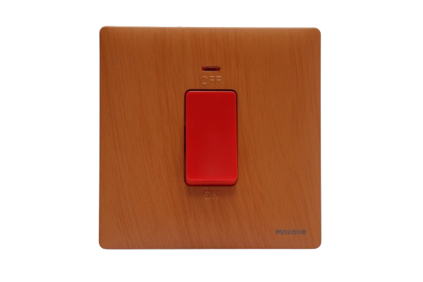 Windsor Innova Light Wooden 45A 1 Gang Double Pole Switch with Neon Indicator - 91331LW