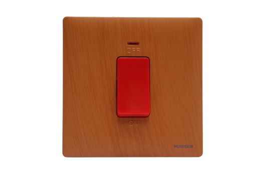 Windsor Innova Light Wooden 45A 1 Gang Double Pole Switch with Neon Indicator - 91331LW