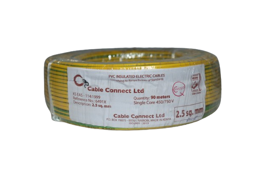 2.5MM Single Core Cable Yellow/ Green (9 MTR ROLL)