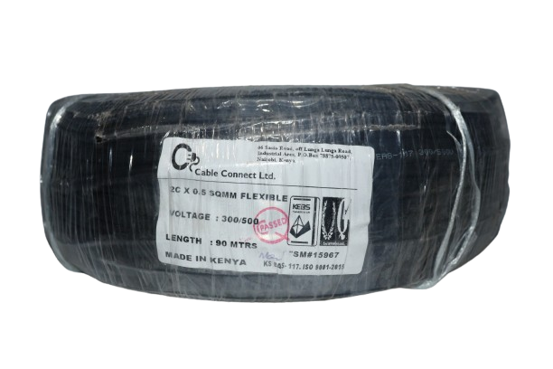 .5MM X 2CORE Copper Round Flex Cable Black (9 MTR ROLL)