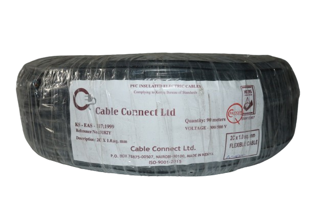 1MM X 2CORE Copper Round Flex Cable Black (9 MTR ROLL)