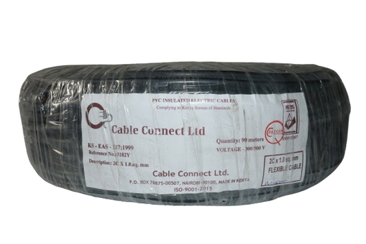 1MM X 2CORE Copper Round Flex Cable Black (9 MTR ROLL)