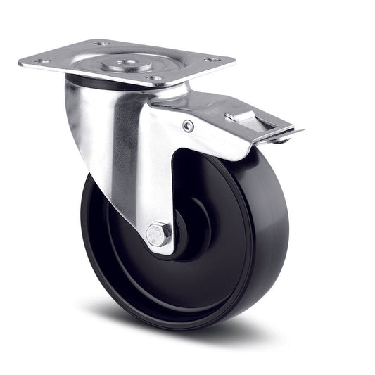 4" SWIVEL CASTORS WITH TOTAL BRAKE POLYPROPYLENE THREAD 3377 POR 1 P62 BLANC INDUSTRIAL CASTORS TENTE