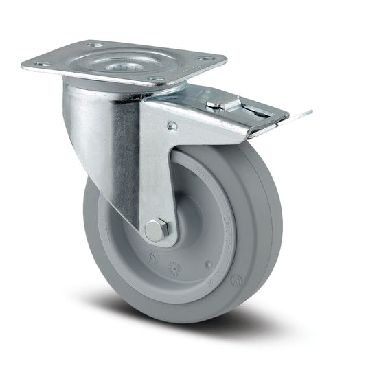 4'' SWIVEL CASTORS WITH TOTAL BRAKE POLYAMIDE WITH ELASTIC WHEEL 3477 UFR 1 P62 GRIS INDUSTRIAL CASTORS TENTE