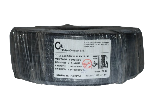 .5MM X 3CORE Copper Round Flex Cable Black (9 MTR ROLL)