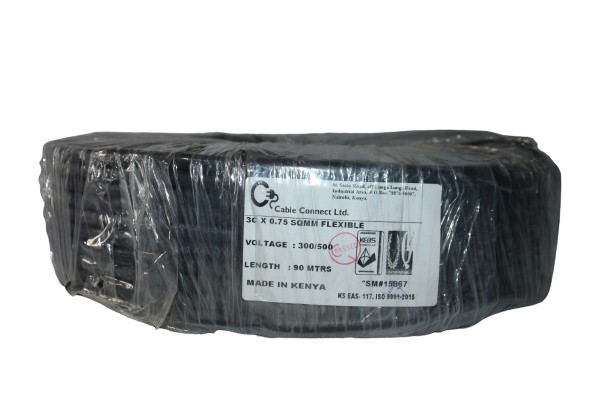 .75MM X 3CORE Copper Round Flex Cable Black (9 MTR ROLL)