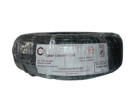 1MM X 3CORE Copper Round Flex Cable Black (9 MTR ROLL)