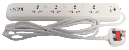 TLAC Premium 4 Way Extension Socket with USB and Surge Protector HK-MP5U