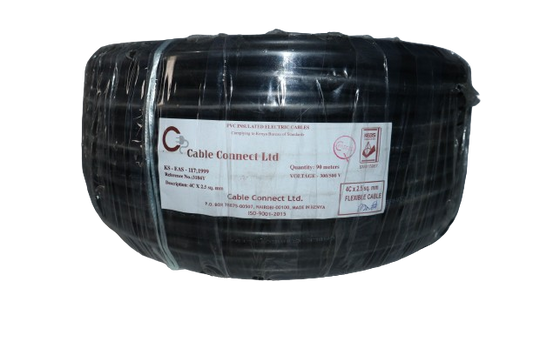 2.5MM X 4CORE Copper Round Flex Cable Black (9 MTR ROLL)