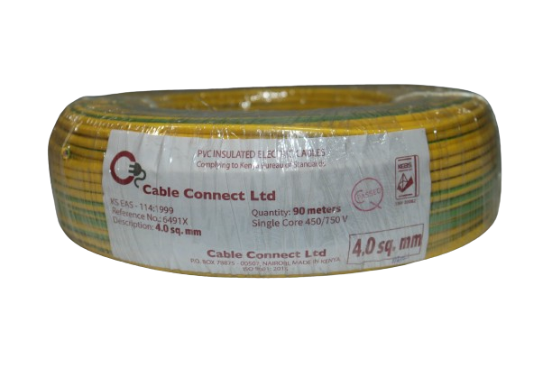 4MM Single Core Cable Yellow/ Green (9 MTR ROLL)
