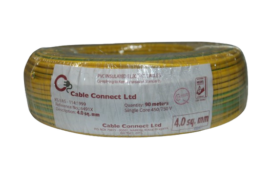 4MM Single Core Cable Yellow/ Green (9 MTR ROLL)