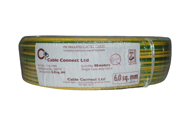 6MM Single Core Cable Yellow/ Green (9 MTR ROLL)