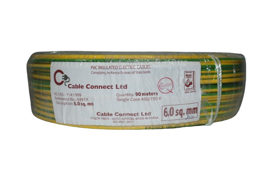6MM Single Core Cable Yellow/ Green (9 MTR ROLL)