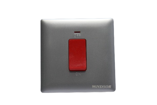 Windsor Innova Grey 1 Gang Double Pole Switch with Neon 45A - 91327GR