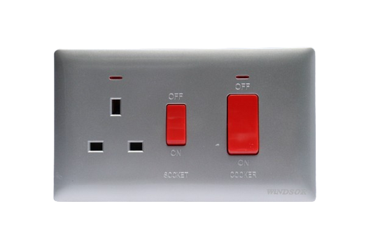 Windsor Innova Grey 45A Cooker Control Unit with 13A Socket with Neon Indicator - 91331GR