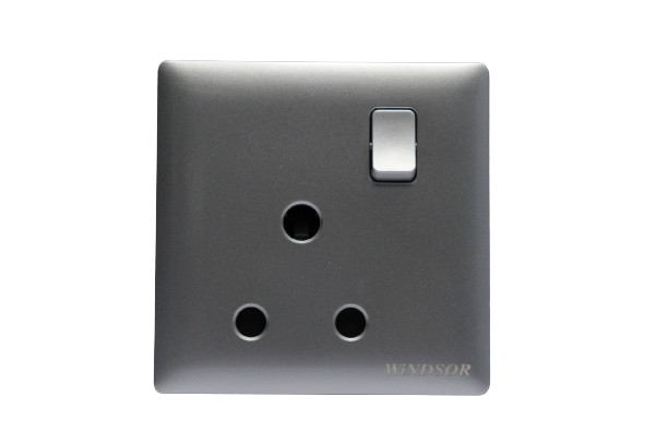 Windsor Innova Grey 15A 1 Gang Switched Round-Pin Socket - 91429GR