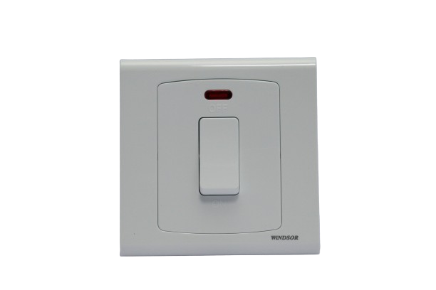 Windsor Royal Star White 2A 1 Gang Double Pole Switch with Neon Indicator - D324