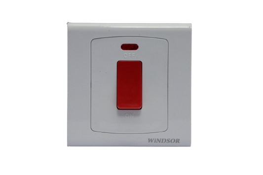 Windsor Royal Star White 45A 1 Gang Double Pole Switch with Neon Indicator - D327