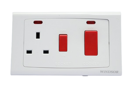 Windsor Royal Star White 45A Cooker Control Unit Socket with Neon Indicator - D331