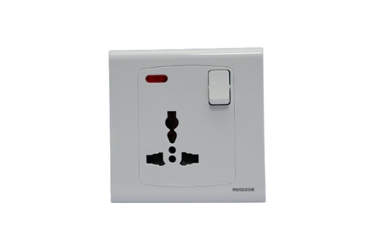 Windsor Royal Star White 13A 1 Gang Universal Socket with Neon Indicator - D47M