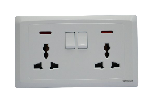 Windsor Royal Star White 13A 2 Gang Universal Socket with Neon Indicator - D48M