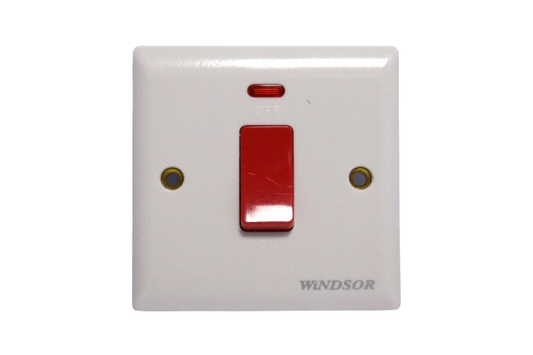 Windsor Ivory 45A 1 Gang Double Pole Switch with Neon Indicator - E327