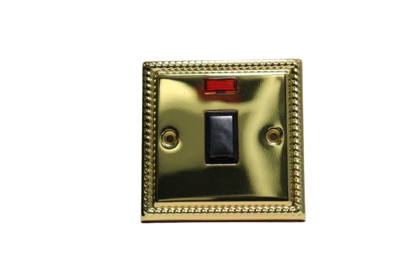 Windsor Noble Gold 2A 1 Gang Double Pole Switch with Neon Indicator - G324
