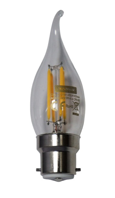 4W LED Filament Lamp, B22 Base, 2700K Warm White, C35L Shape
