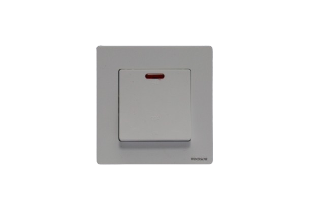 Windsor L&L Range Brushed White 2A 1 Gang Double Pole Switch with Neon Indicator - L324W