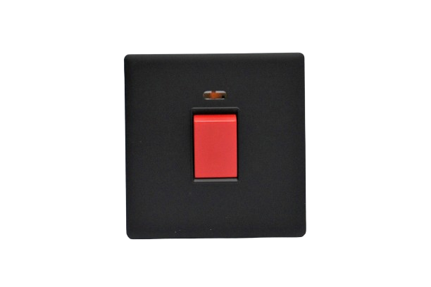 Windsor L&L Range Black Velvet Touch 45A 1 Gang Double Pole Switch with Neon Indicator - L327B