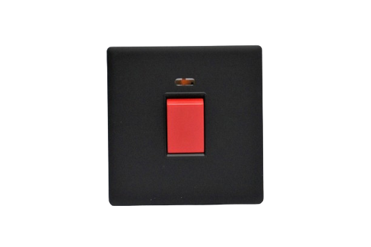 Windsor L&L Range Black Velvet Touch 45A 1 Gang Double Pole Switch with Neon Indicator - L327B