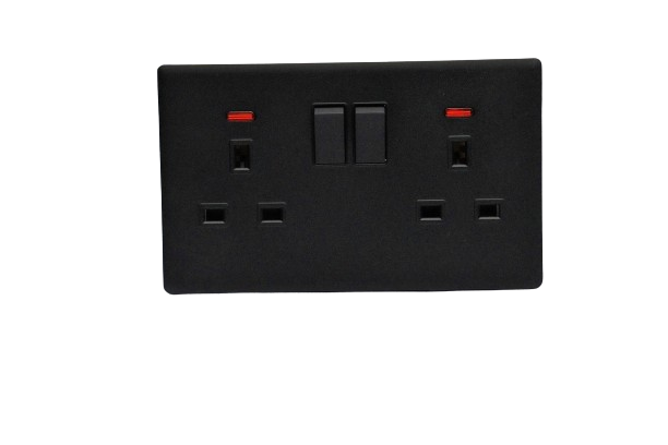 Windsor L&L Range Black Velvet Touch 13A 2 Gang Switched Socket - L48B