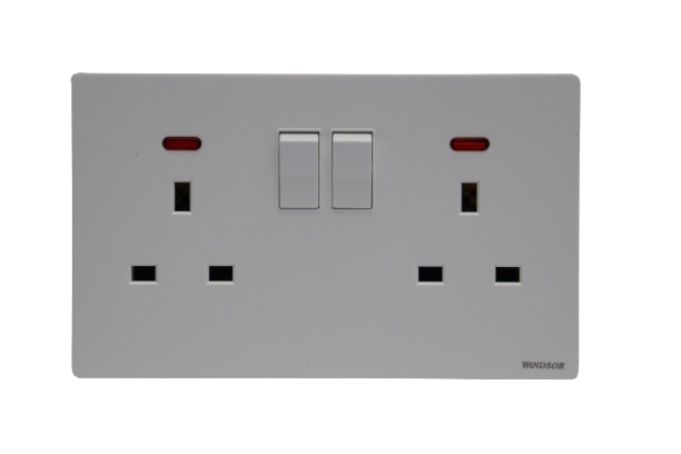 Windsor L&L Range Brushed White 13A 2 Gang Switched Socket - L48W