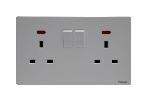 Windsor L&L Range Brushed White 13A 2 Gang Switched Socket - L48W