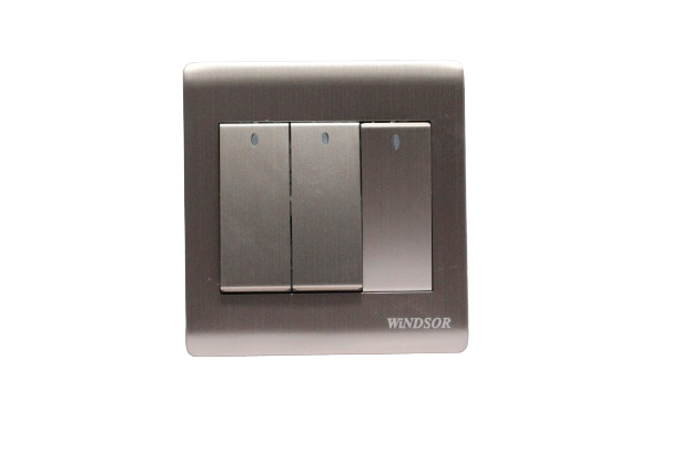 Windsor Metal Silk Gold 3 Gang 2 Way Switch - MS36J