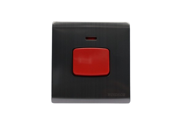Windsor Metal Silk Silver 45A 1 Gang Double Pole Switch with Neon Indicator - MS327Y
