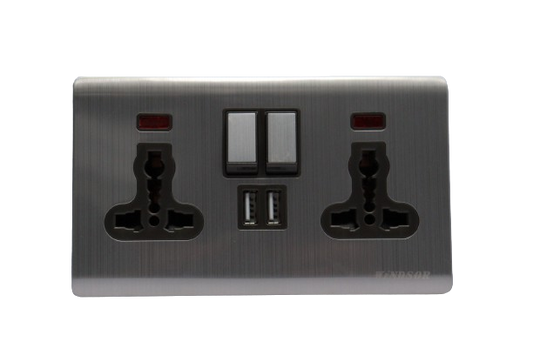 Windsor Metal Silk 13A 2 Gang Universal Socket with USB Silver - WIN276